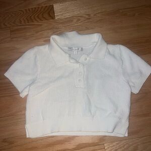 Anthropologie Short Sleeve Knit Preppy Button Up Cropped Knit Top